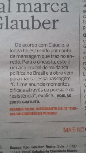 Texto no jornal impresso com a assinatura "Marina Silva"